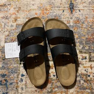 Black leather Birkenstock’s
